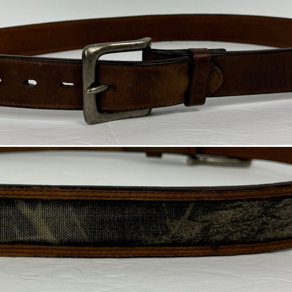 Rocky Brown Leather & Camo Belt Men's size 38 rustic silver tone buckle